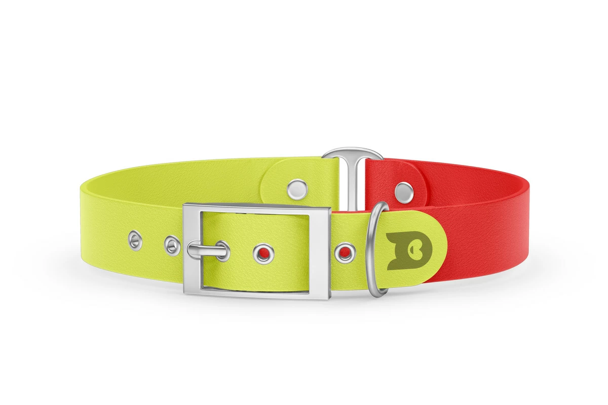 Dog Collar Duo: Neon yellow & Red with Silver