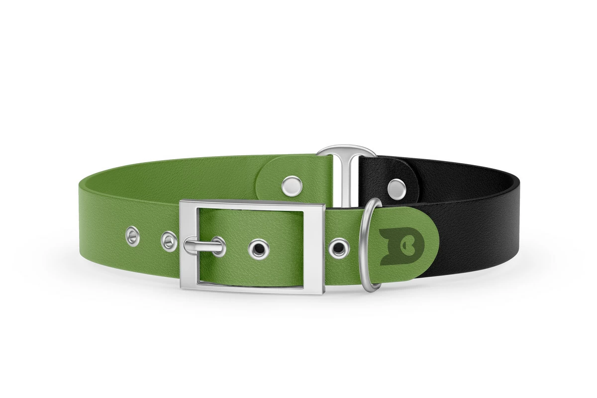 Dog Collar Duo: Olive & Black with Silver