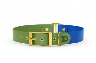 Dog Collar Duo: Olive & Blue with Gold