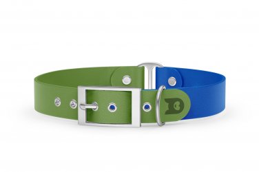 Dog Collar Duo: Olive & Blue with Silver