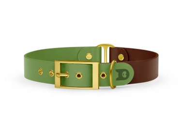 Dog Collar Duo: Olive & Dark brown with Gold