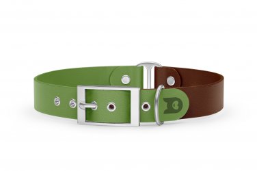 Dog Collar Duo: Olive & Dark brown with Silver