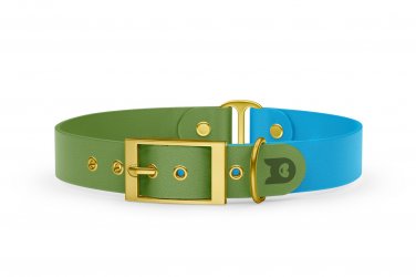 Dog Collar Duo: Olive & Light blue with Gold