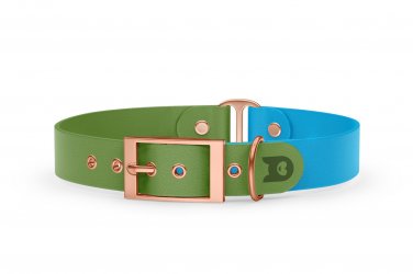 Dog Collar Duo: Olive & Light blue with Rosegold