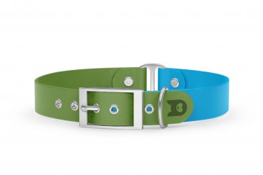 Dog Collar Duo: Olive & Light blue with Silver