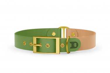 Dog Collar Duo: Olive & Light brown with Gold