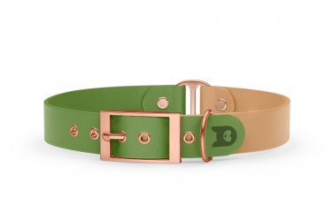 Dog Collar Duo: Olive & Light brown with Rosegold