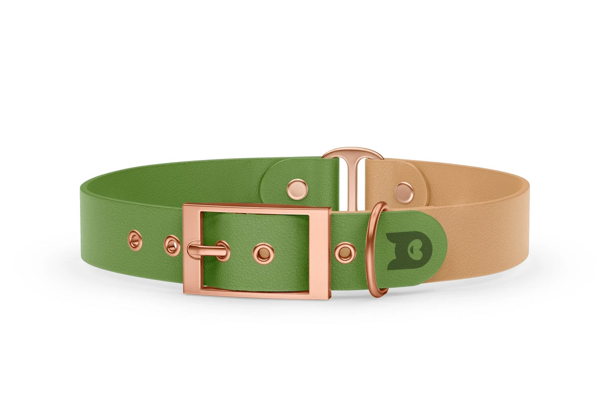Dog Collar Duo: Olive & Light brown with Rosegold
