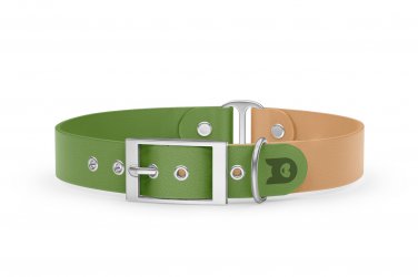 Dog Collar Duo: Olive & Light brown with Silver