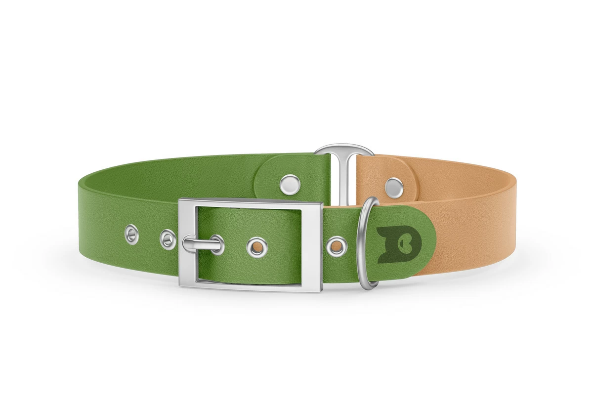 Dog Collar Duo: Olive & Light brown with Silver