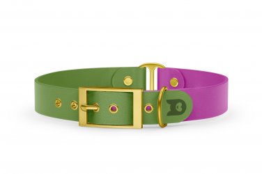 Dog Collar Duo: Olive & Light purple with Gold