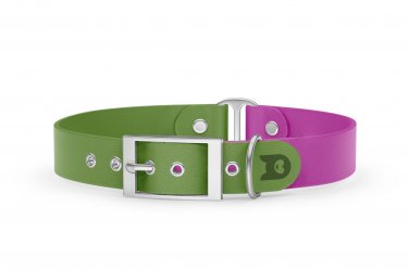 Dog Collar Duo: Olive & Light purple with Silver
