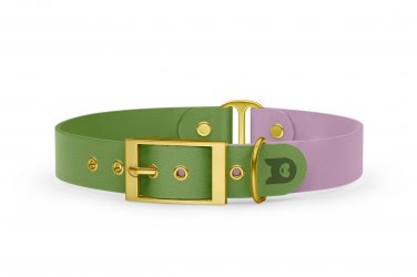 Dog Collar Duo: Olive & Lilac with Gold