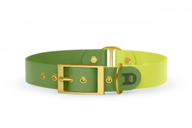 Dog Collar Duo: Olive & Neon yellow with Gold