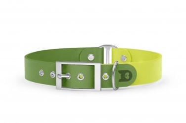 Dog Collar Duo: Olive & Neon yellow with Silver