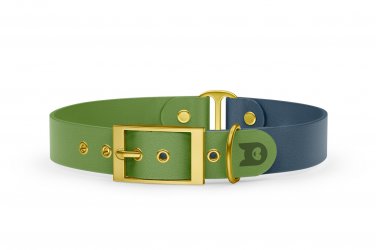 Dog Collar Duo: Olive & Petrol with Gold