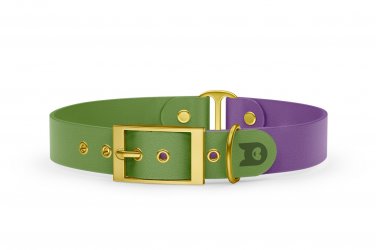 Dog Collar Duo: Olive & Purpur with Gold