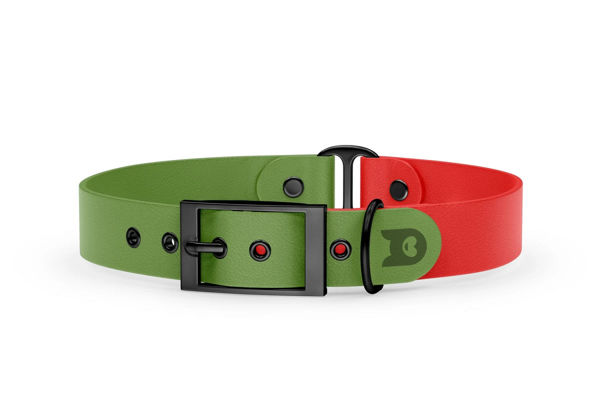 Dog Collar Duo: Olive & Red with Black
