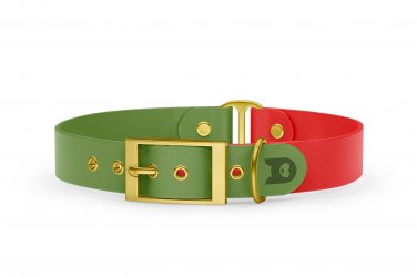 Dog Collar Duo: Olive & Red with Gold