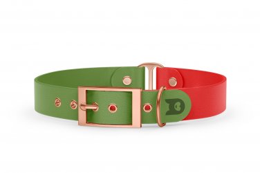 Dog Collar Duo: Olive & Red with Rosegold