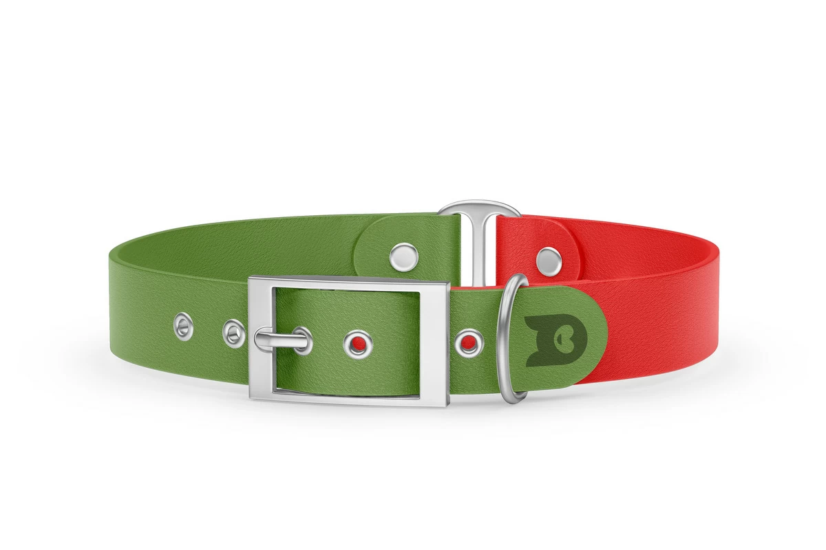 Dog Collar Duo: Olive & Red with Silver