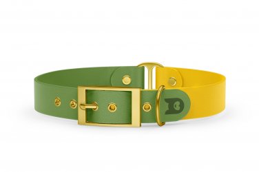 Dog Collar Duo: Olive & Yellow with Gold