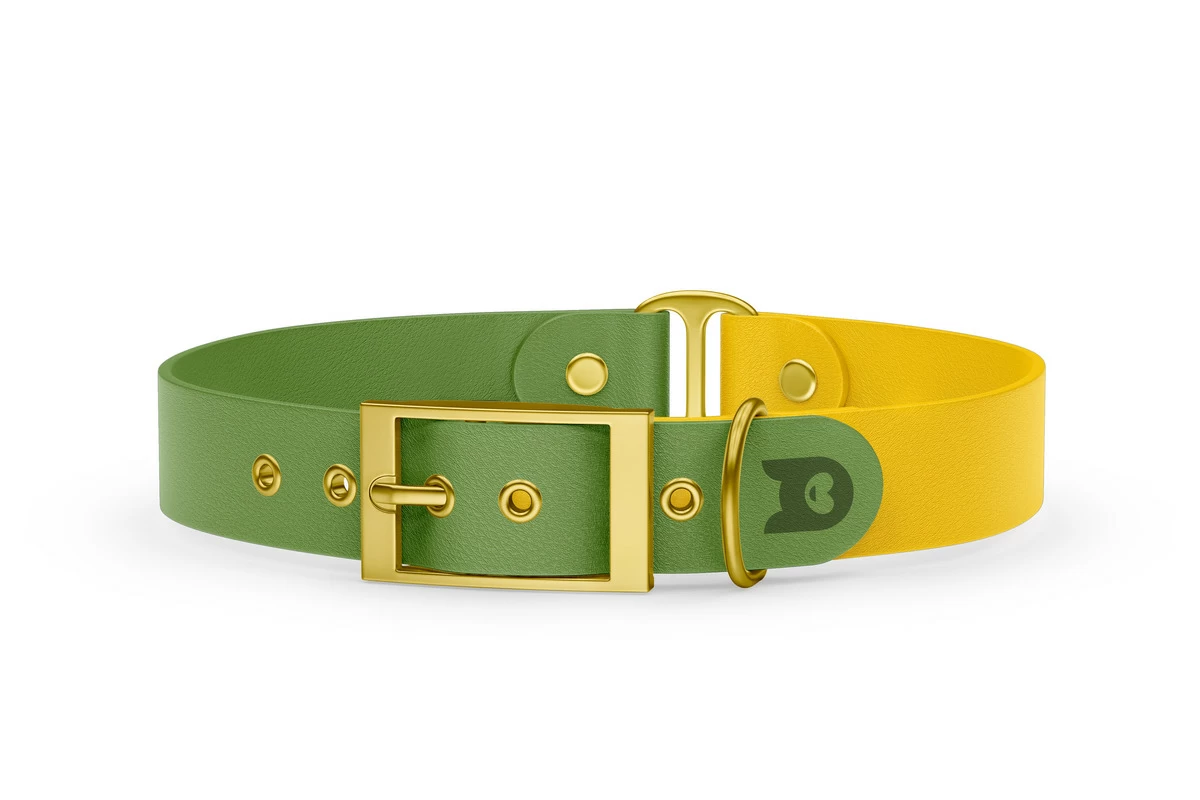 Dog Collar Duo: Olive & Yellow with Gold