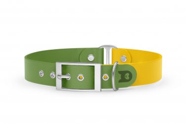Dog Collar Duo: Olive & Yellow with Silver