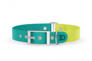 Dog Collar Duo: Pastel green & Neon yellow with Silver