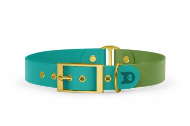 Dog Collar Duo: Pastel green & Olive with Gold