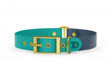 Dog Collar Duo: Pastel green & Petrol with Gold