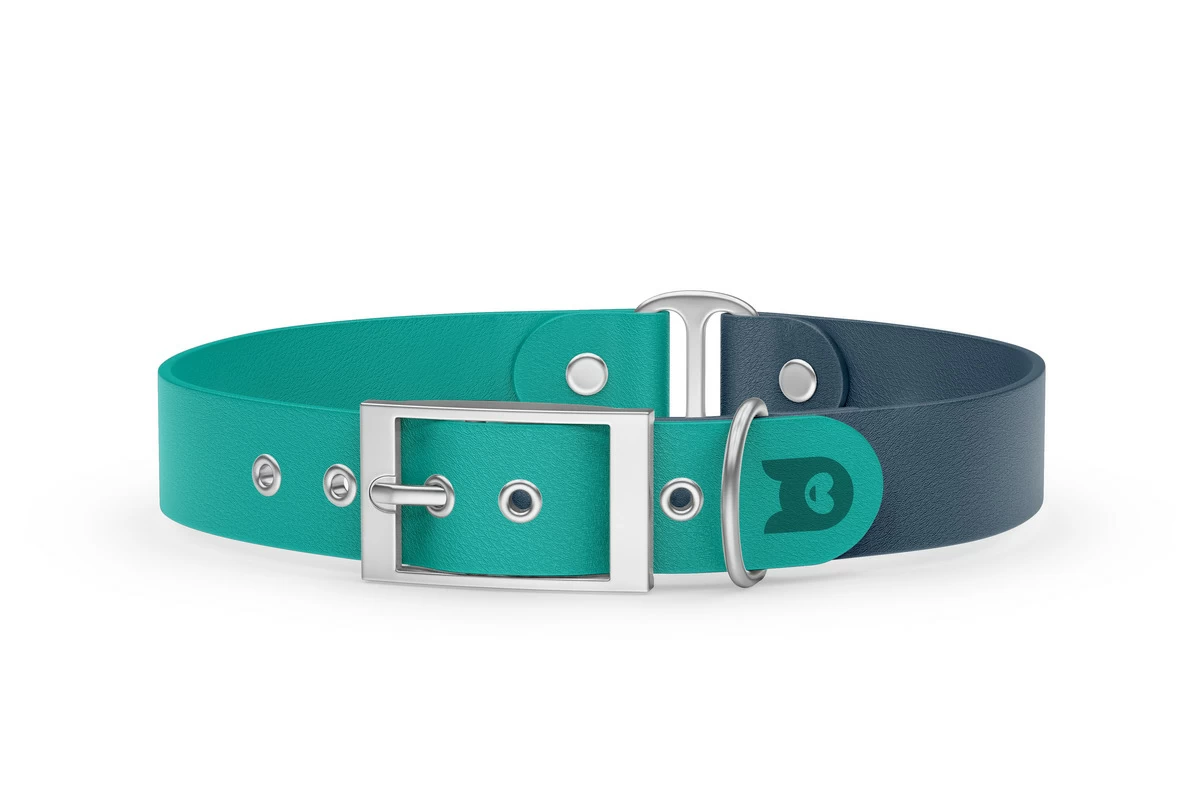 Dog Collar Duo: Pastel green & Petrol with Silver