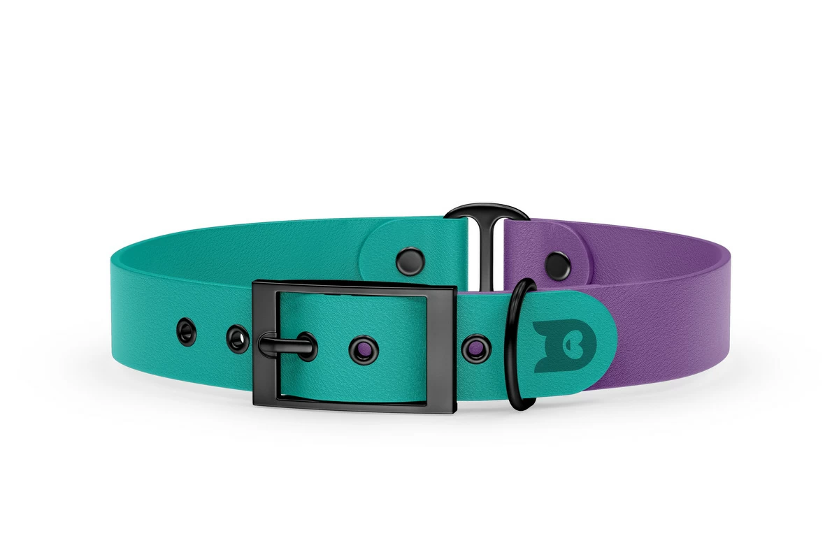 Dog Collar Duo: Pastel green & Purpur with Black