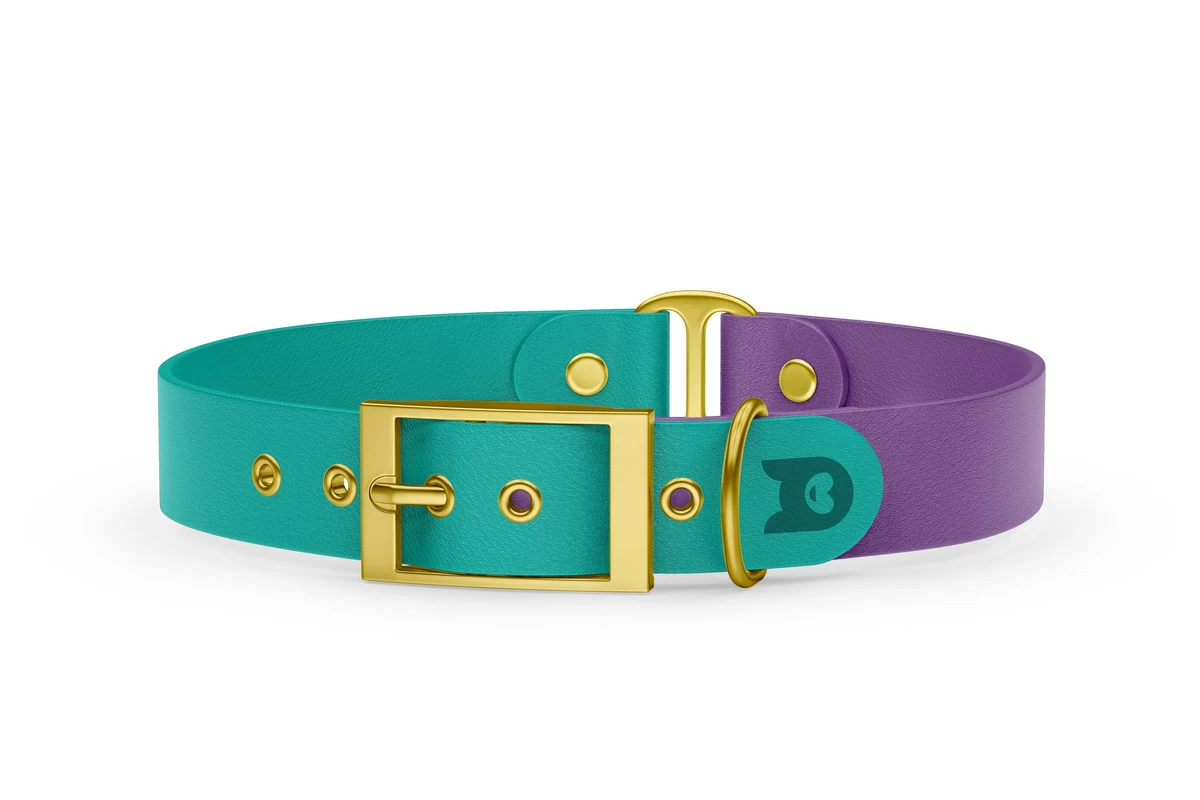 Dog Collar Duo: Pastel green & Purpur with Gold