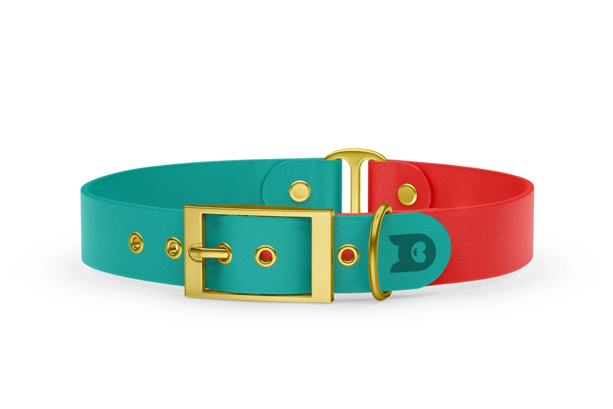 Dog Collar Duo: Pastel green & Red with Gold