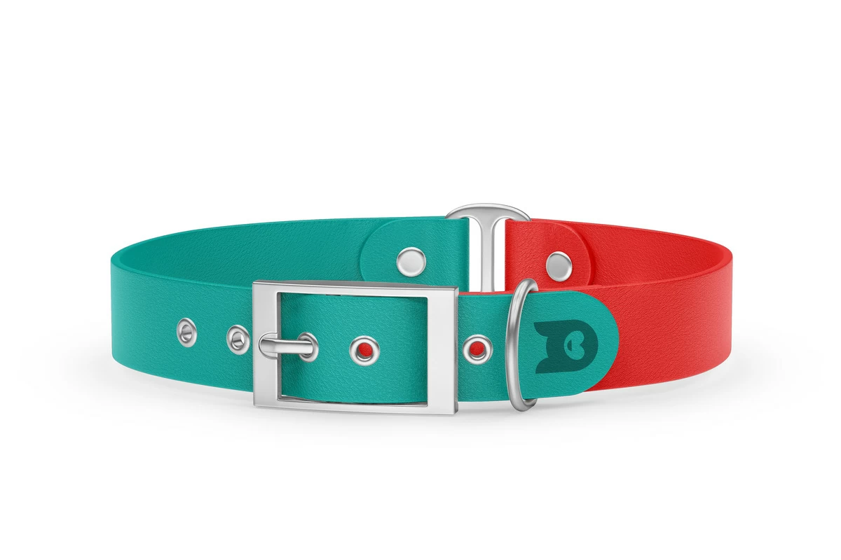 Dog Collar Duo: Pastel green & Red with Silver