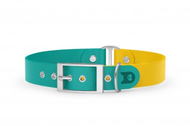 Dog Collar Duo: Pastel green & Yellow with Silver