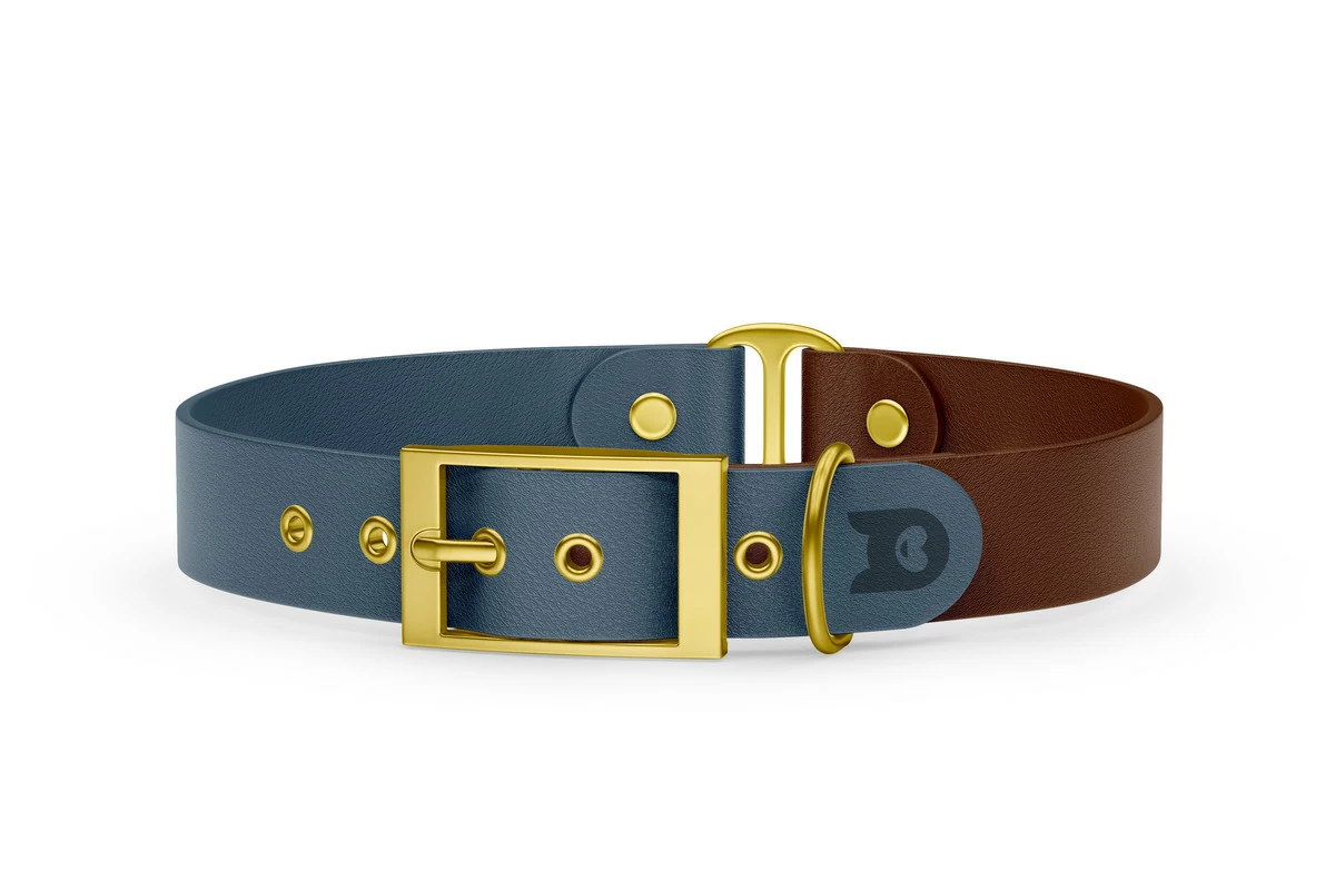 Dog Collar Duo: Petrol & Dark brown with Gold