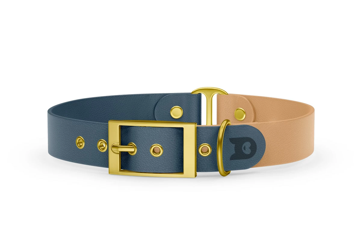 Dog Collar Duo: Petrol & Light brown with Gold