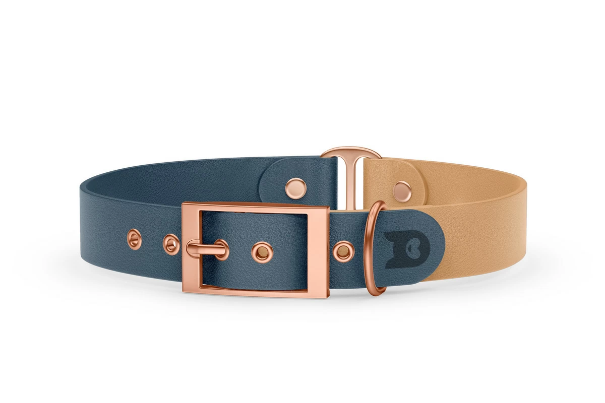 Dog Collar Duo: Petrol & Light brown with Rosegold