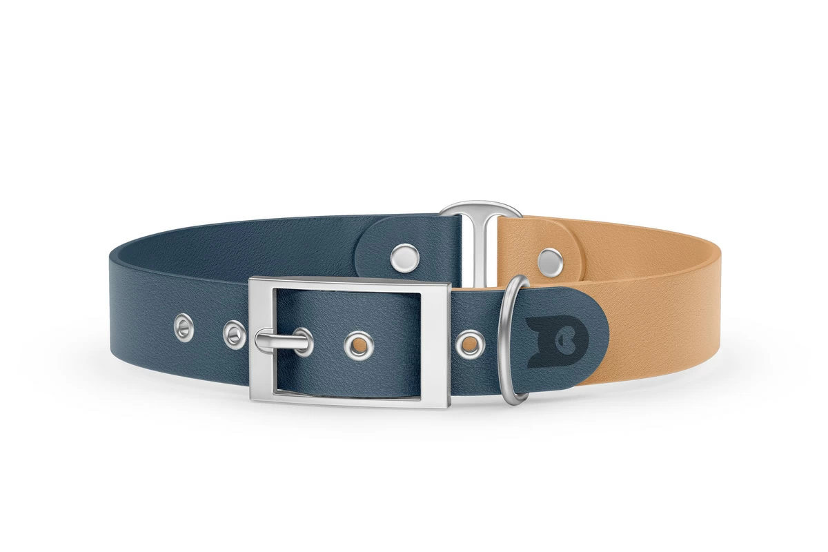 Dog Collar Duo: Petrol & Light brown with Silver