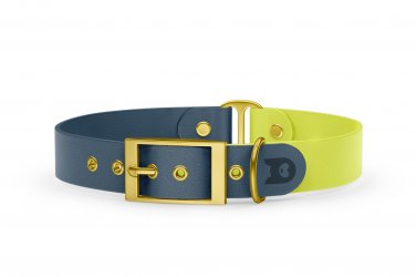 Dog Collar Duo: Petrol & Neon yellow with Gold