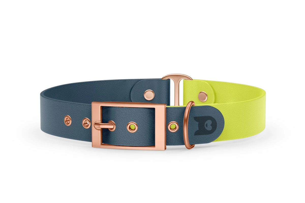 Dog Collar Duo: Petrol & Neon yellow with Rosegold