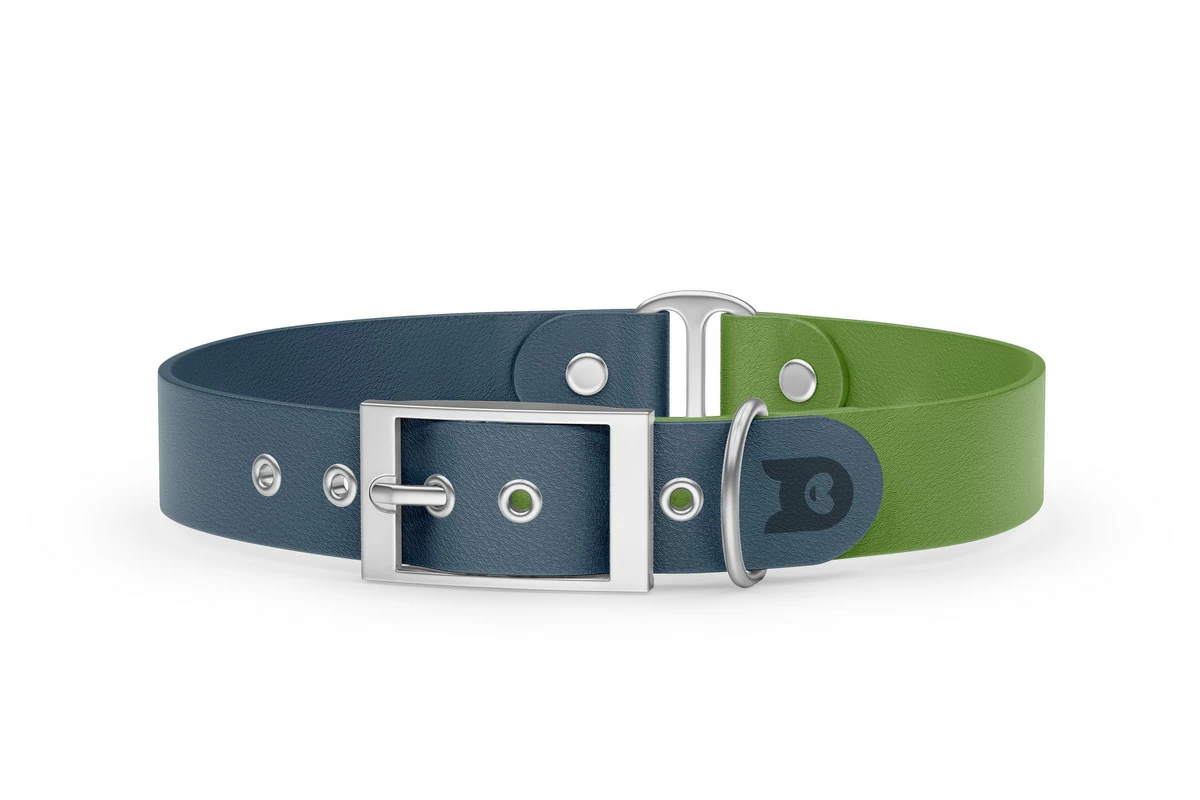 Dog Collar Duo: Petrol & Olive with Silver