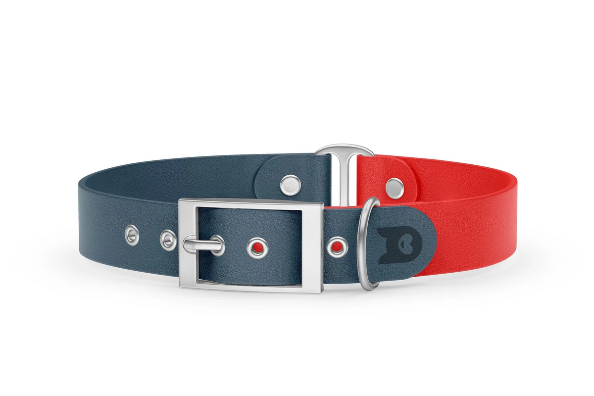 Dog Collar Duo: Petrol & Red with Silver