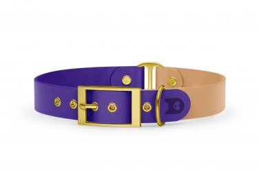 Dog Collar Duo: Purple & Light brown with Gold