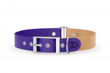 Dog Collar Duo: Purple & Light brown with Silver