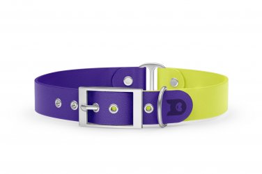 Dog Collar Duo: Purple & Neon yellow with Silver