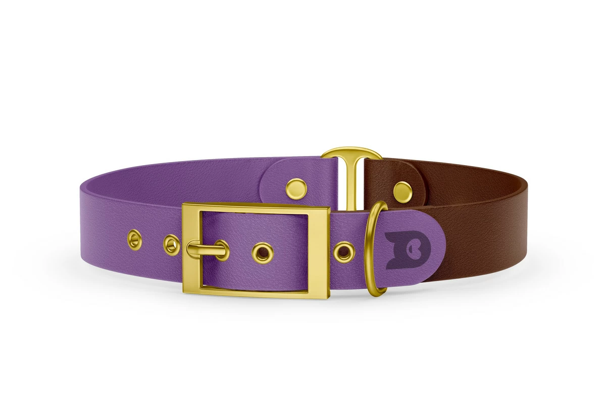 Dog Collar Duo: Purpur & Dark brown with Gold