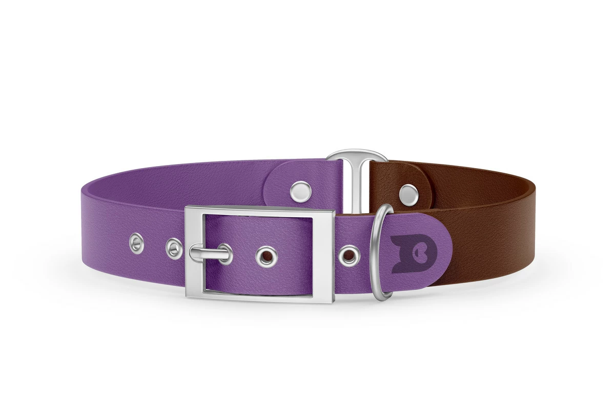 Dog Collar Duo: Purpur & Dark brown with Silver